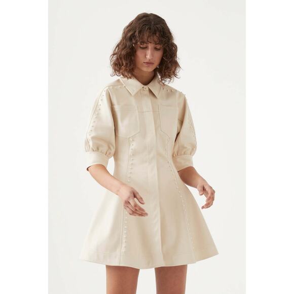 Aje Claire Pearl Mini Dress Faux Leather Ivory Cream Ecru White - Picture 10 of 15